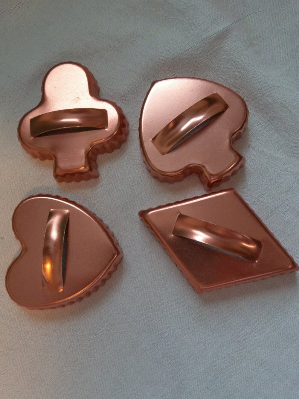 Copper Colored Cookie Cutters Playing Cards Suits with Handles Vintage set of 4